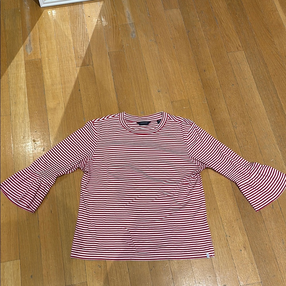 Scotch & Soda Red and White Bell Sleeve Boxy Tee